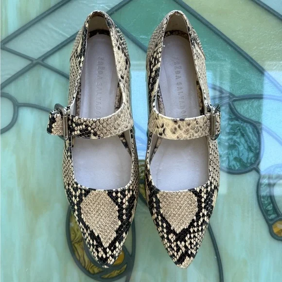 Freda Salvador Snakeskin Mary Jane Ivy Flats Size 7 - Picture 2 of 10